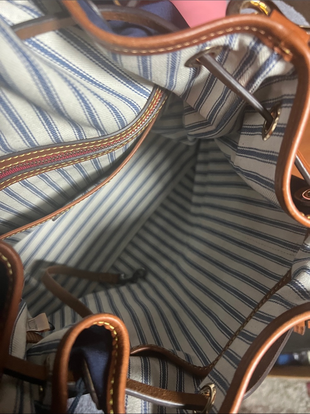 Dooney & Bourke Navy and Tan Leather-Trim Bucket Shoulder Bag - Picture 4 of 4